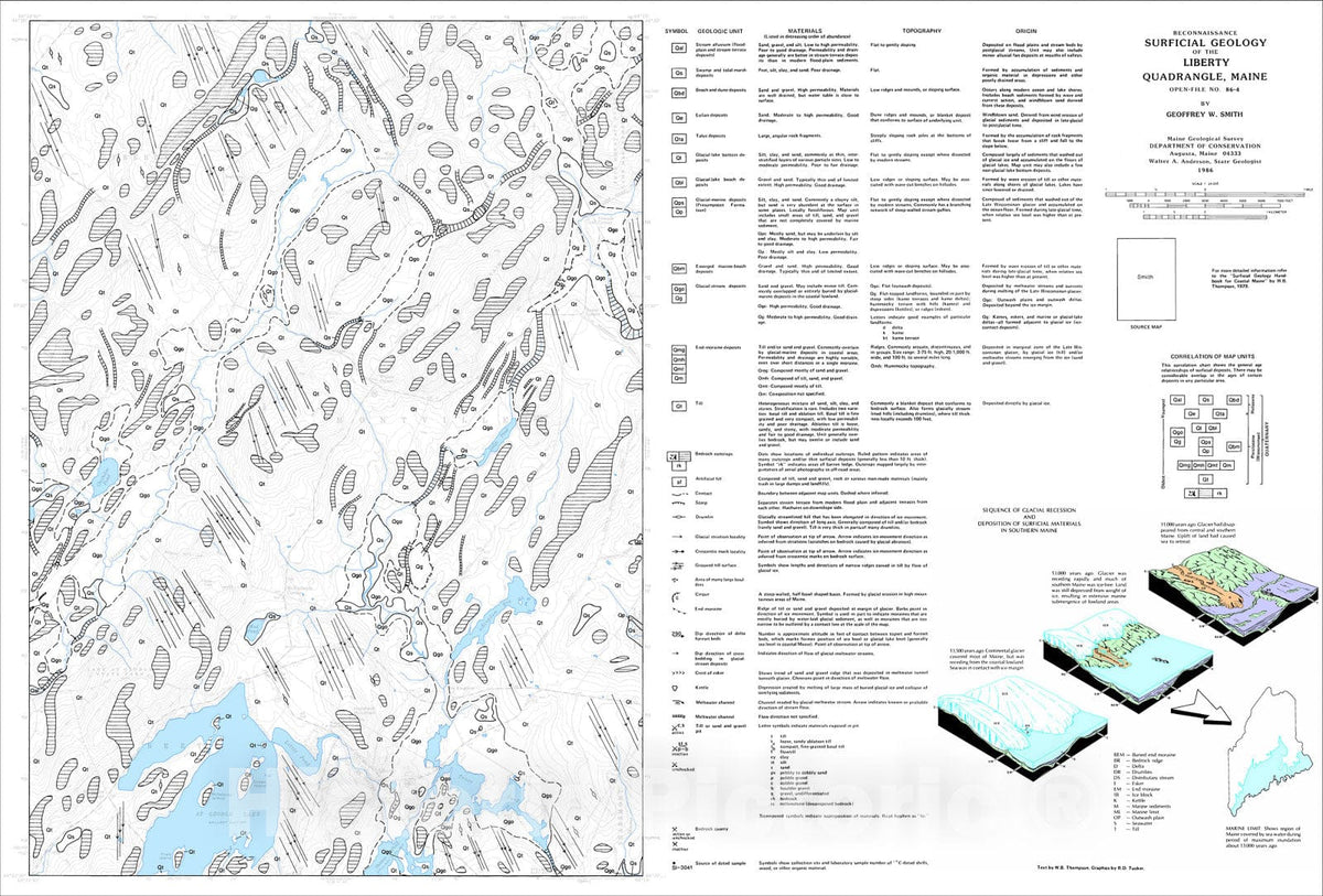 Map : Reconnaissance Surficial Geology of the Liberty Quadrangle, Maine, 1986 Cartography Wall Art :