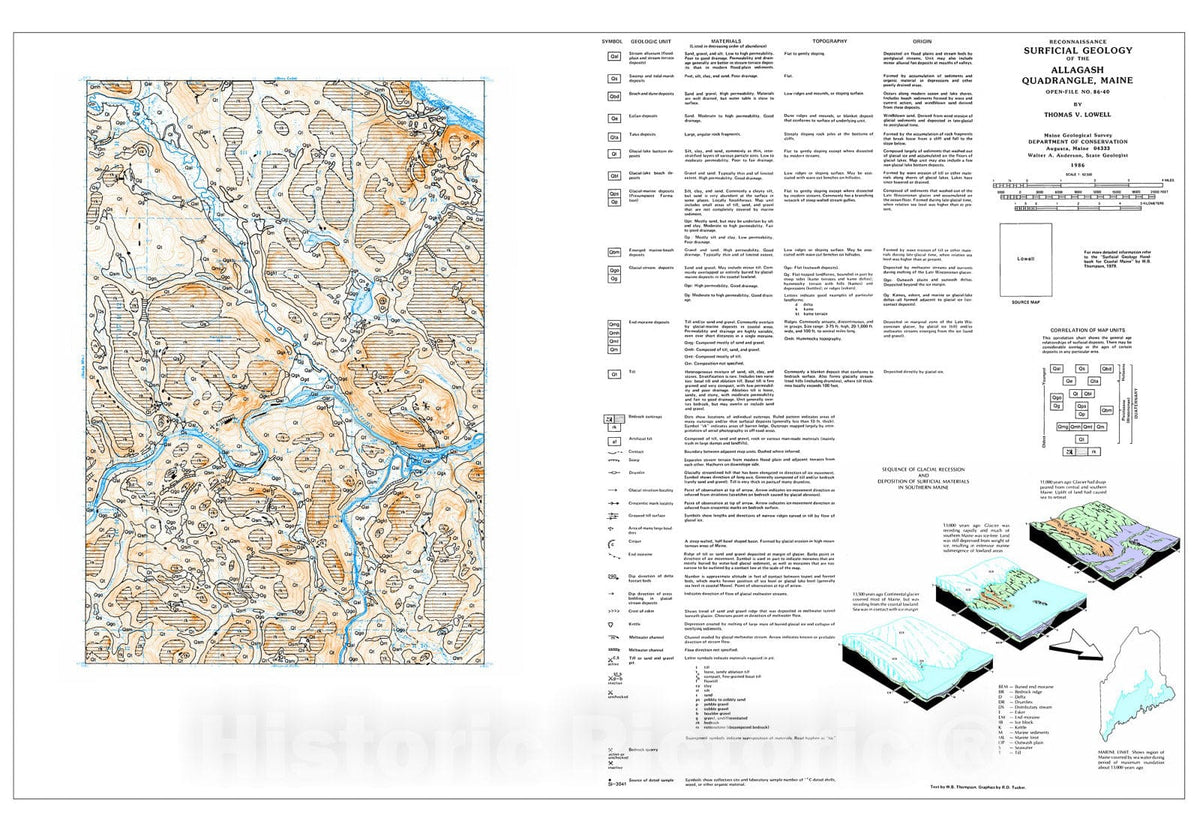 Map : Reconnaissance Surficial Geology of the Allagash 15' Quadrangle, Maine, 1986 Cartography Wall Art :