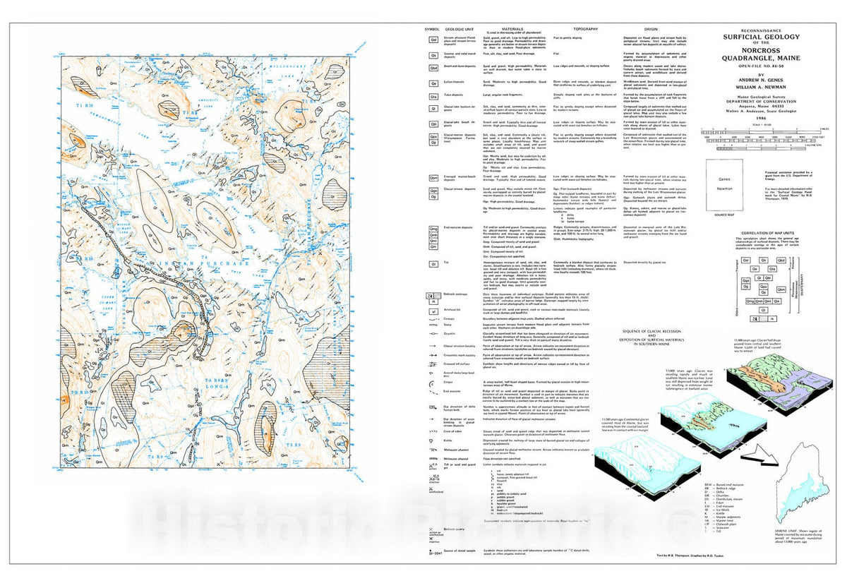 Map : Reconnaissance Surficial Geology of the Norcross 15' Quadrangle, Maine, 1986 Cartography Wall Art :