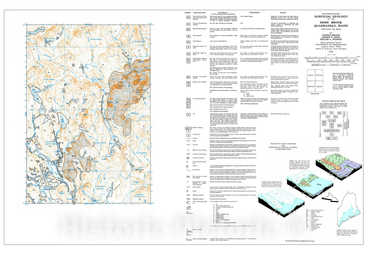 Map : Reconnaissance Surficial Geology of the Howe Brook 15' Quadrangle, Maine, 1986 Cartography Wall Art :
