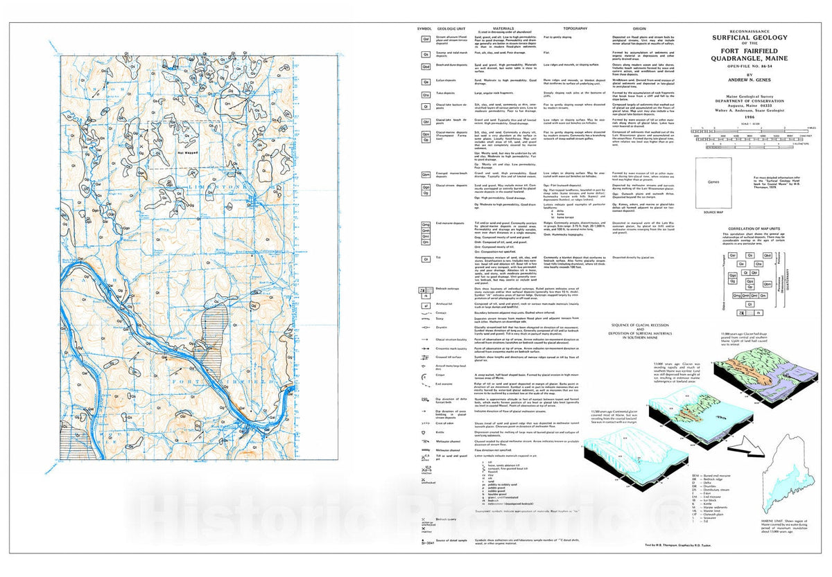 Map : Reconnaissance Surficial Geology of the Fort Fairfield 15' Quadrangle, Maine, 1986 Cartography Wall Art :