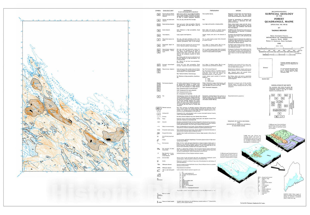 Map : Reconnaissance Surficial Geology of the Forest 15' Quadrangle, Maine, 1986 Cartography Wall Art :