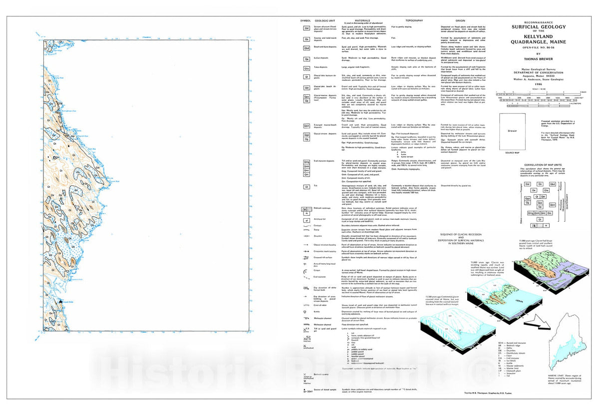 Map : Reconnaissance Surficial Geology of the Kellyland 15' Quadrangle, Maine, 1986 Cartography Wall Art :