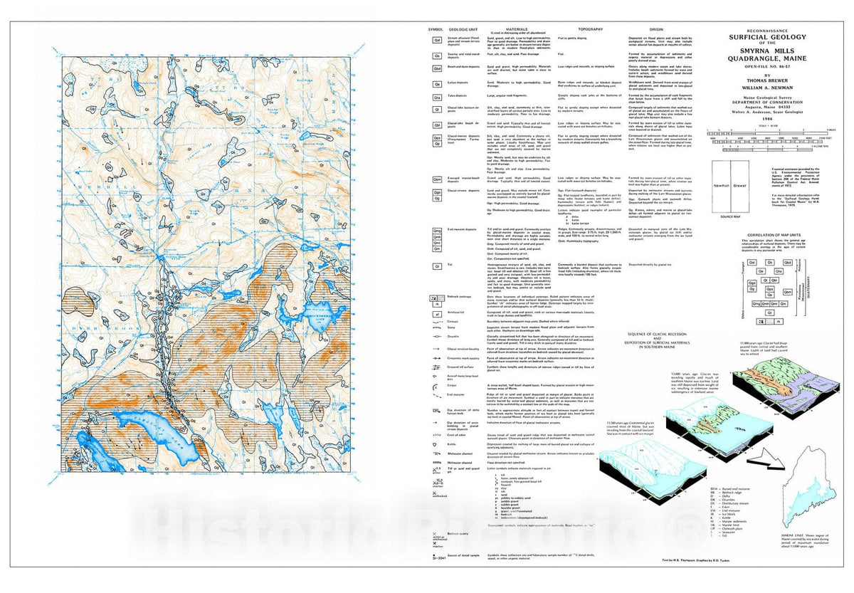 Map : Reconnaissance Surficial Geology of the Smyrna Mills 15' Quadrangle, Maine, 1986 Cartography Wall Art :