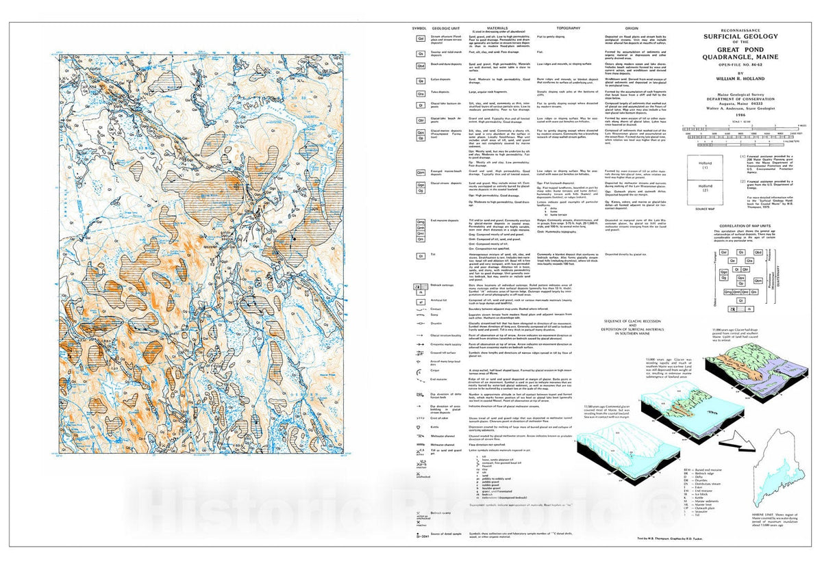 Map : Reconnaissance Surficial Geology of the Great Pond 15' Quadrangle, Maine, 1986 Cartography Wall Art :