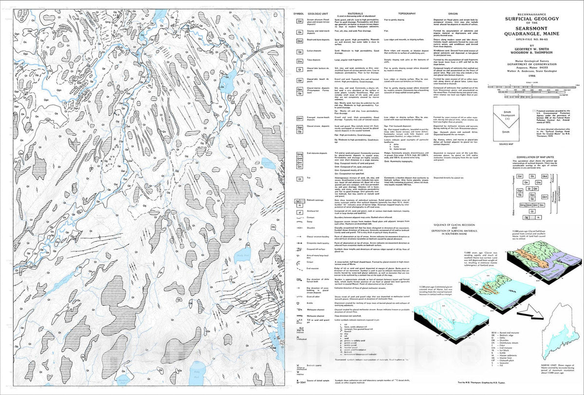 Map : Reconnaissance Surficial Geology of the Searsmont Quadrangle, Maine, 1986 Cartography Wall Art :