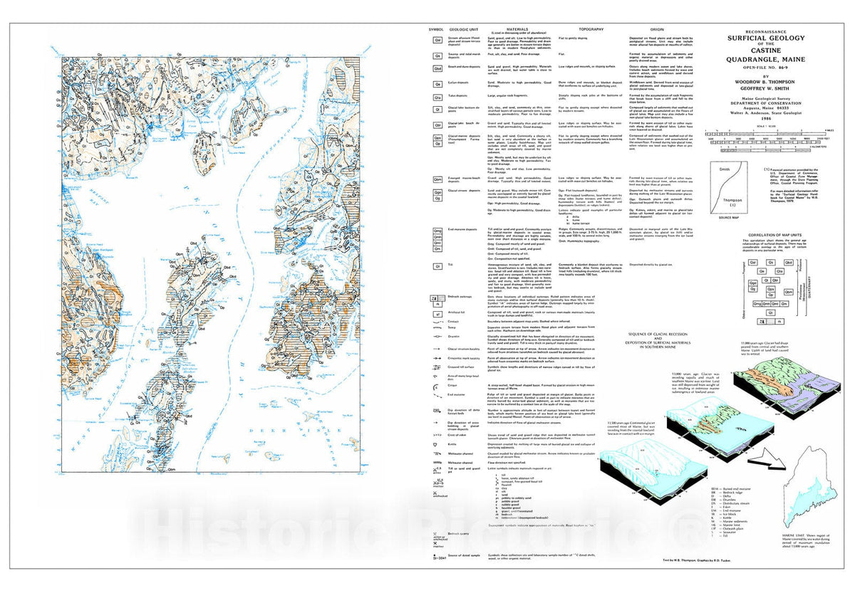 Map : Reconnaissance Surficial Geology of the Castine 15' Quadrangle, Maine, 1986 Cartography Wall Art :