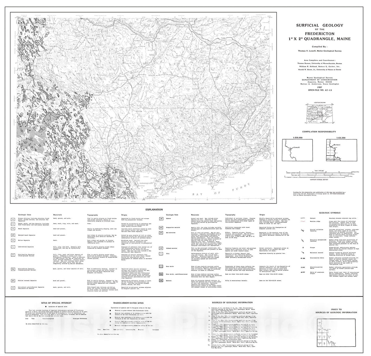 Map : Surficial Geology of the Fredericton 1-degree x 2-degree Quadrangle, Maine, 1987 Cartography Wall Art :