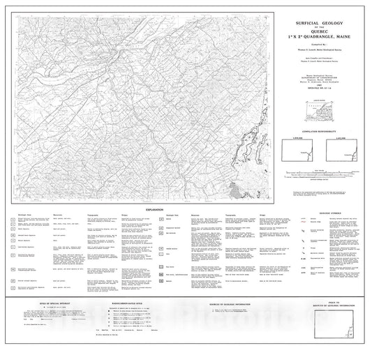 Map : Surficial Geology of the Quebec 1-degree x 2-degree Quadrangle, Maine, 1987 Cartography Wall Art :