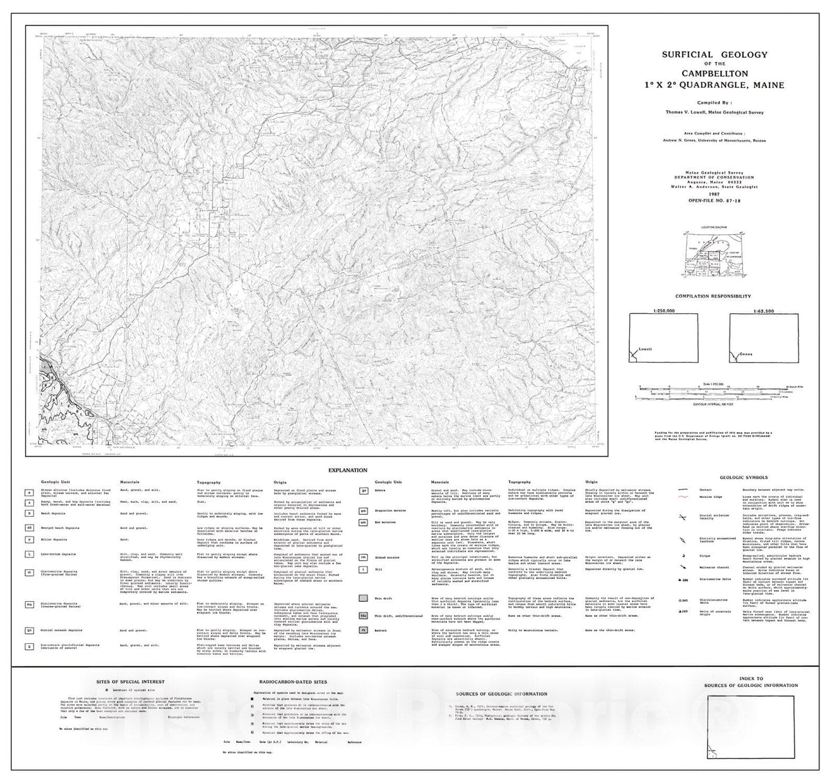 Map : Surficial Geology of the Campbellton 1-degree x 2-degree Quadrangle, Maine, 1987 Cartography Wall Art :