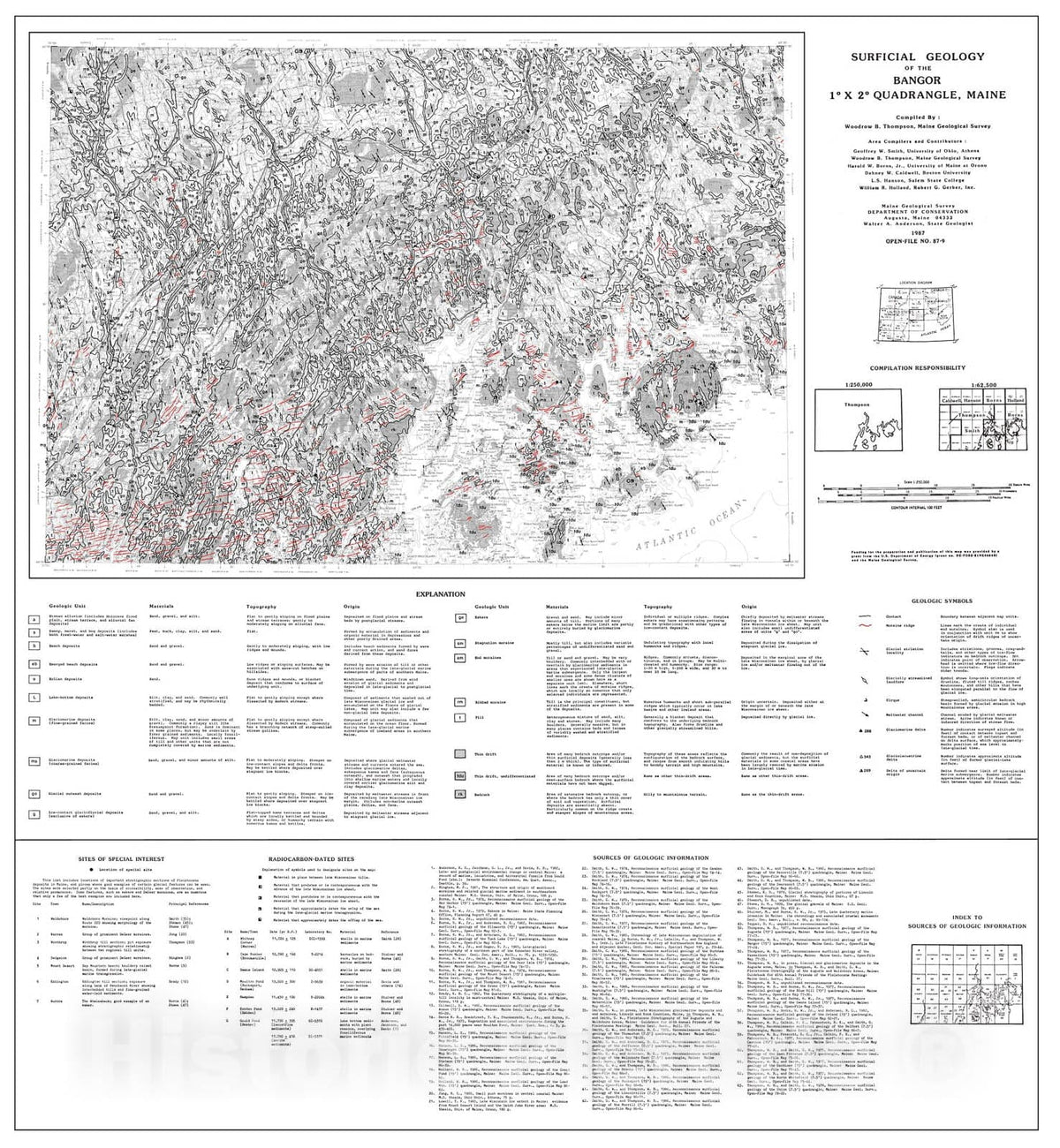 Map : Surficial Geology of the Bangor 1-degree x 2-degree Quadrangle, Maine, 1987 Cartography Wall Art :