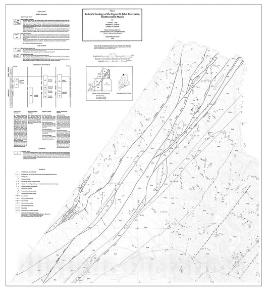 Map : Bedrock Geology of the Upper St. John River Area, Northwestern Maine, 1991 Cartography Wall Art :