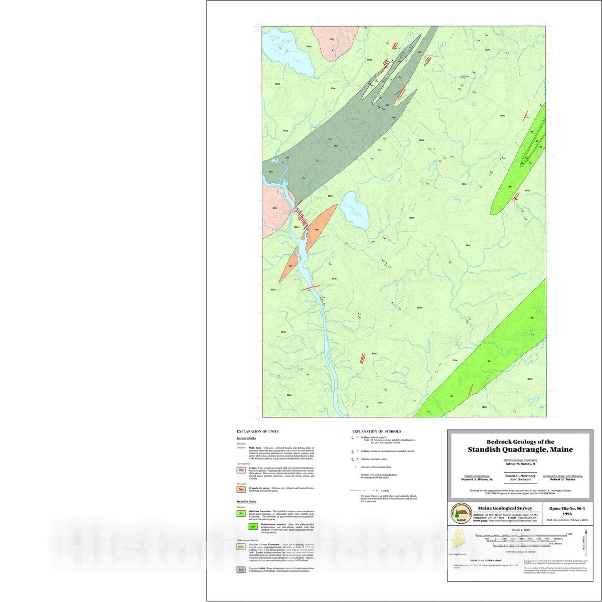Map : Geology of the Standish 7.5' quadrangle, southwestern Maine, 1996 Cartography Wall Art :