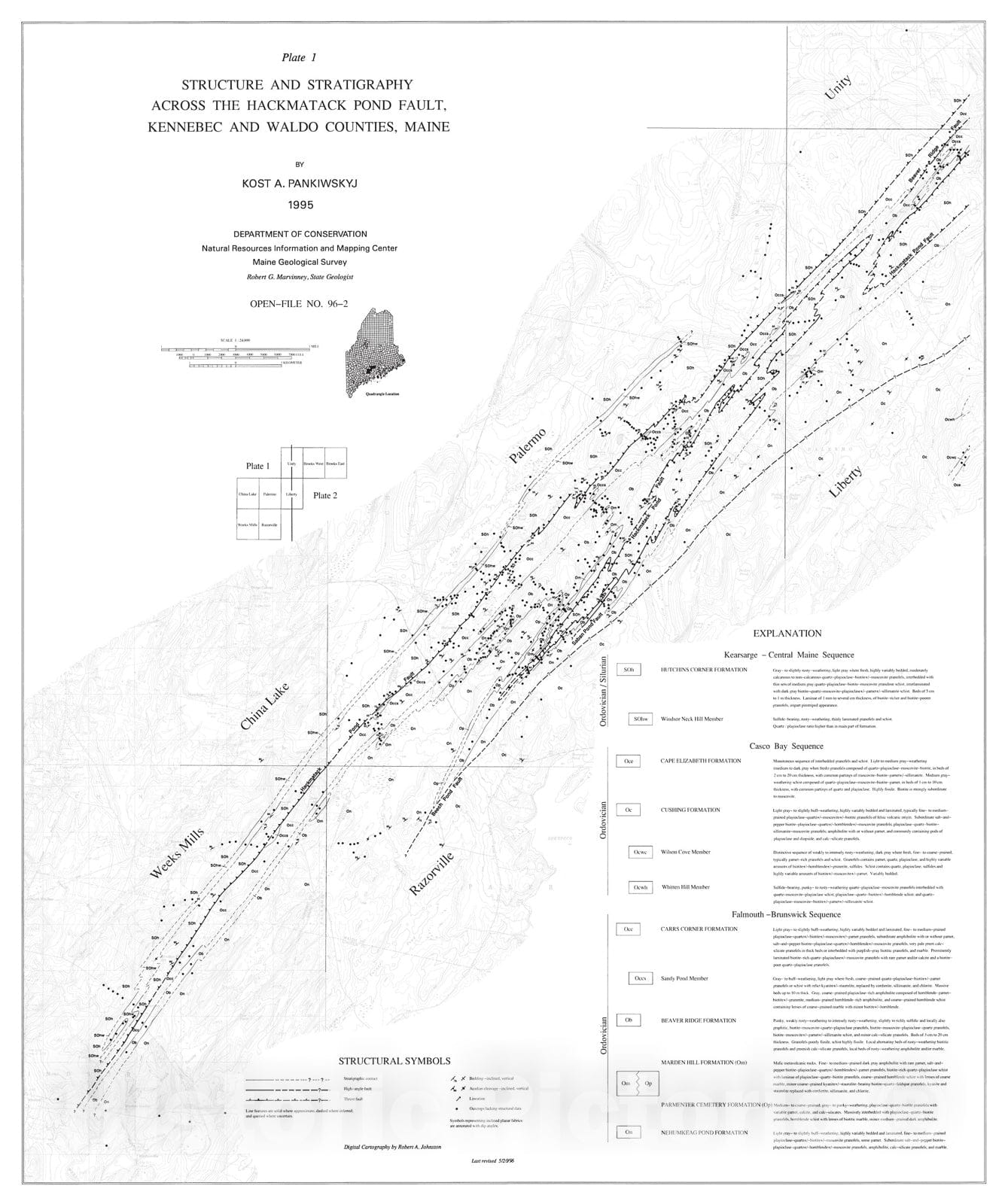 Map : Structure and Stratigraphy across the Hackmatack Pond Fault, Kennebec and Waldo Counties, Maine, 1996 Cartography Wall Art :