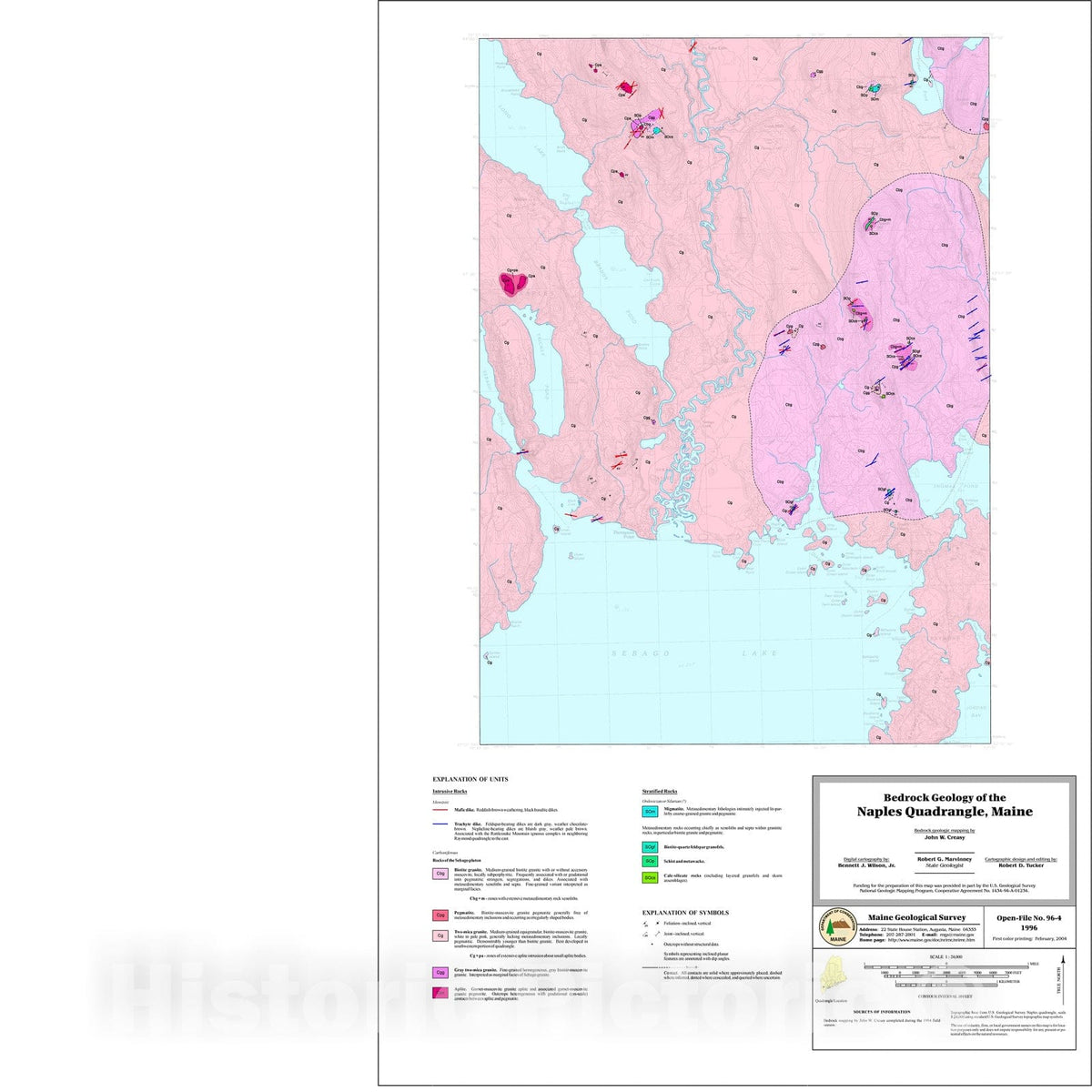 Map : Preliminary report: Bedrock geology of the Naples and Raymond quadrangles [Maine], 1996 Cartography Wall Art :