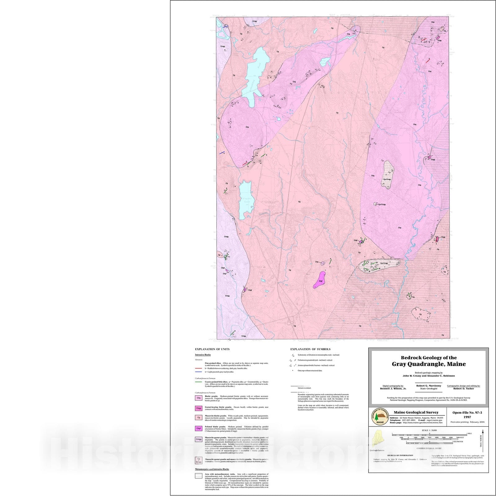 Map : Bedrock geology of the Gray 7.5' quadrangle, Cumberland County, Maine, 1997 Cartography Wall Art :