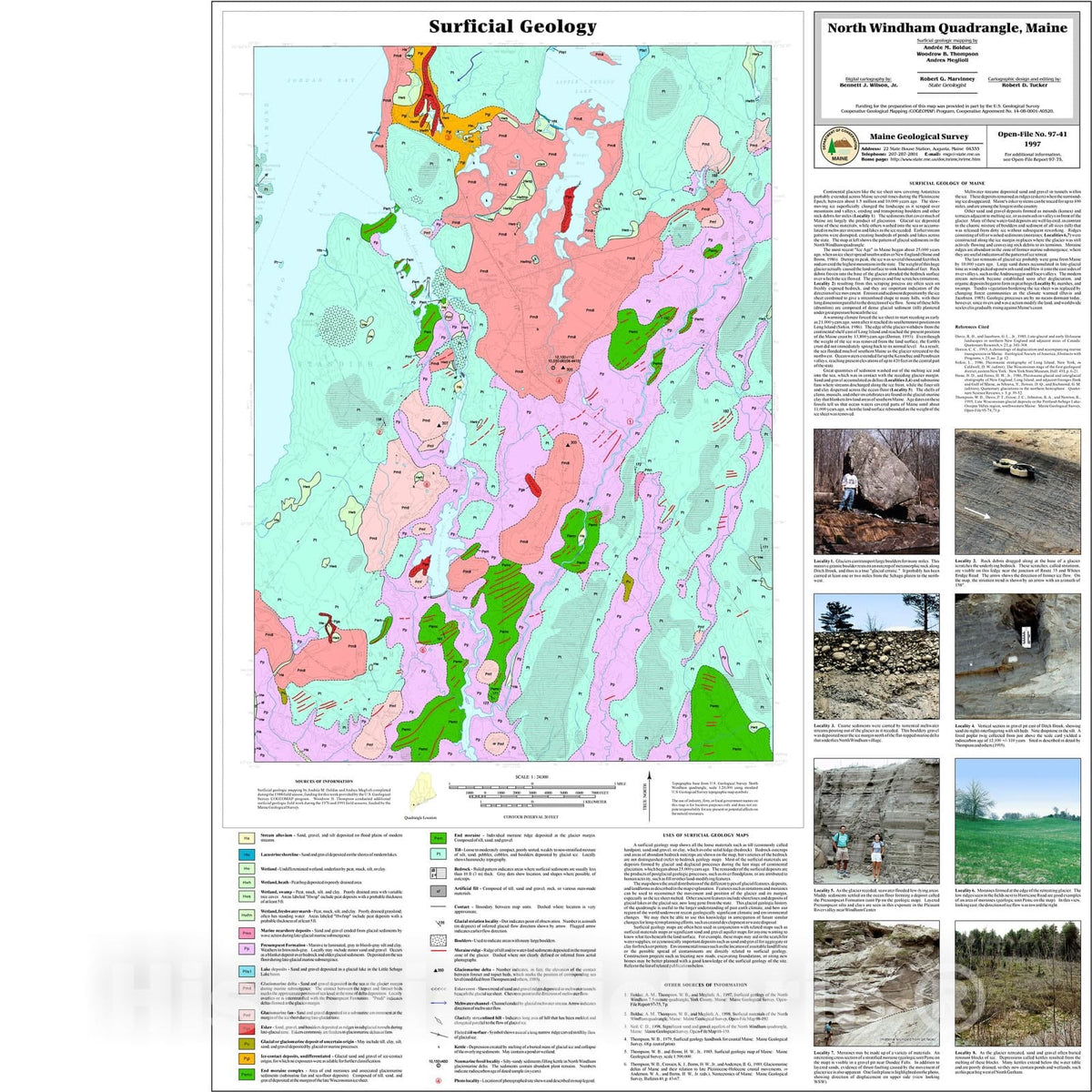 Map : Surficial Geology of the North Windham Quadrangle, Maine, 1997 Cartography Wall Art :