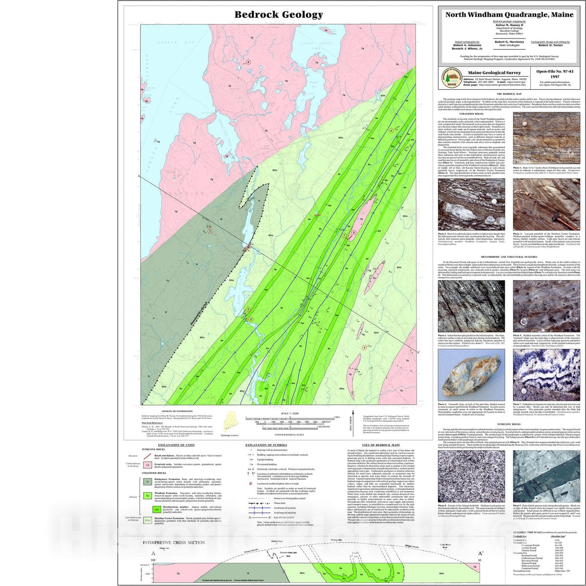 Map : Bedrock Geology of the North Windham Quadrangle, Maine, 1997 Cartography Wall Art :