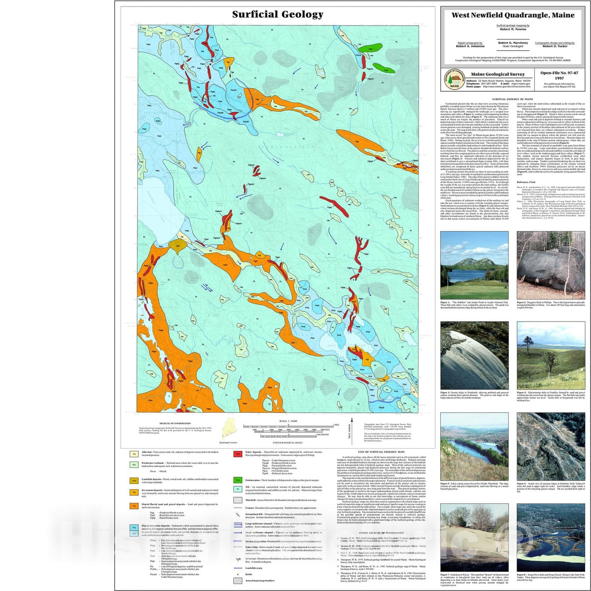 Map : Surficial Geology of the West Newfield Quadrangle, Maine, 1997 Cartography Wall Art :