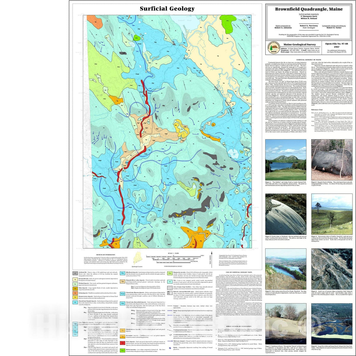 Map : Surficial Geology of the Brownfield Quadrangle, Maine, 1997 Cartography Wall Art :
