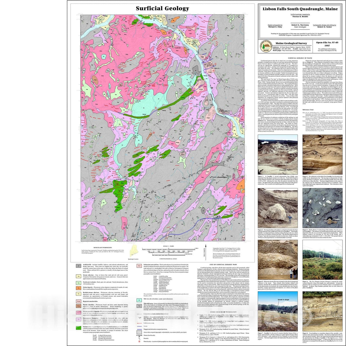 Map : Surficial Geology of the Lisbon Falls South Quadrangle, Maine, 1997 Cartography Wall Art :