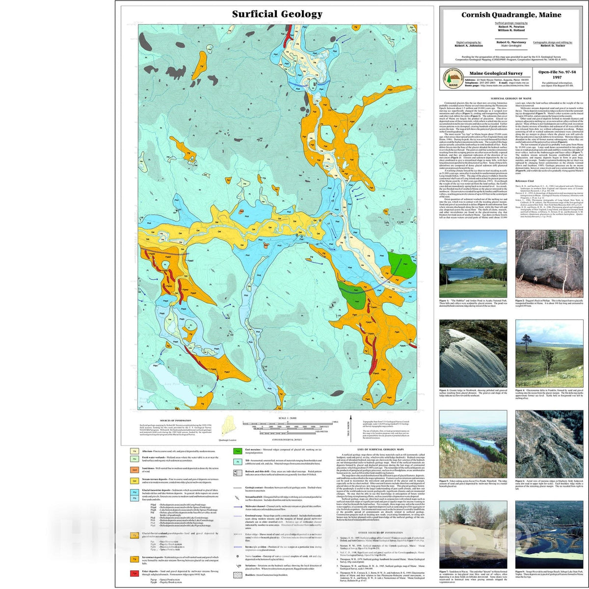 Map : Surficial Geology of the Cornish Quadrangle, Maine, 1997 Cartography Wall Art :