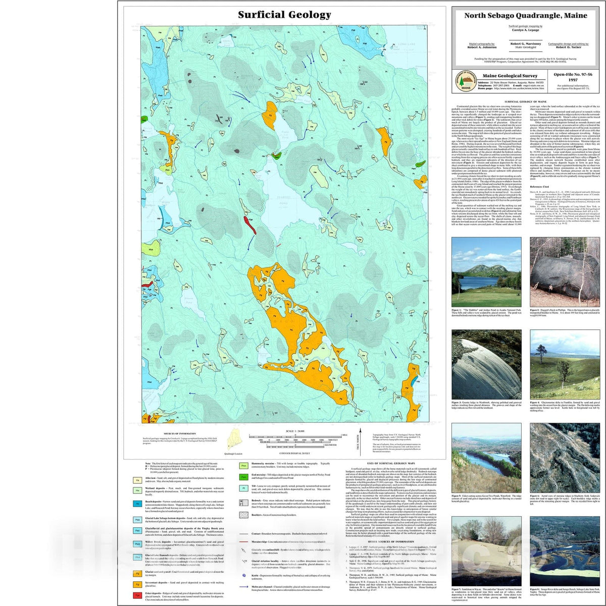 Map : Surficial Geology of the North Sebago Quadrangle, Maine, 1997 Cartography Wall Art :