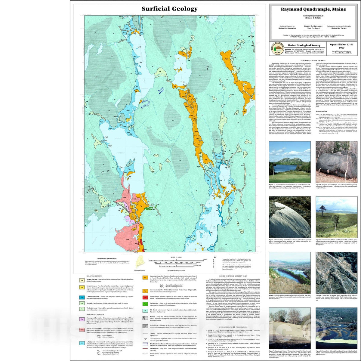 Map : Surficial Geology of the Raymond Quadrangle, Maine, 1997 Cartography Wall Art :