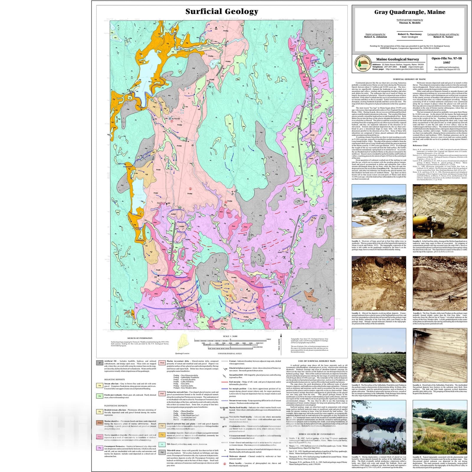 Map : Surficial Geology of the Gray Quadrangle, Maine, 1997 Cartography Wall Art :