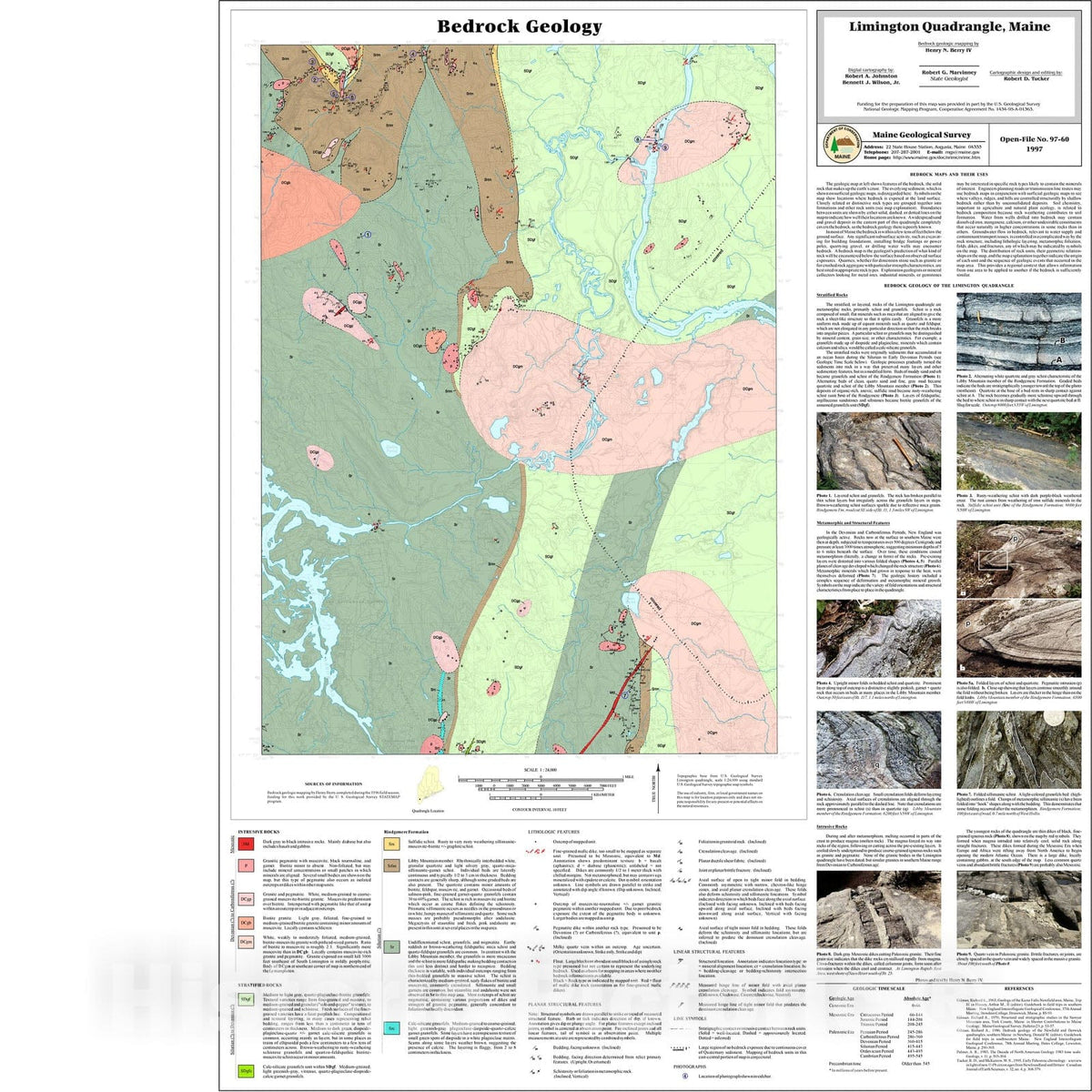 Map : Bedrock Geology of the Limington Quadrangle, Maine, 1997 Cartography Wall Art :