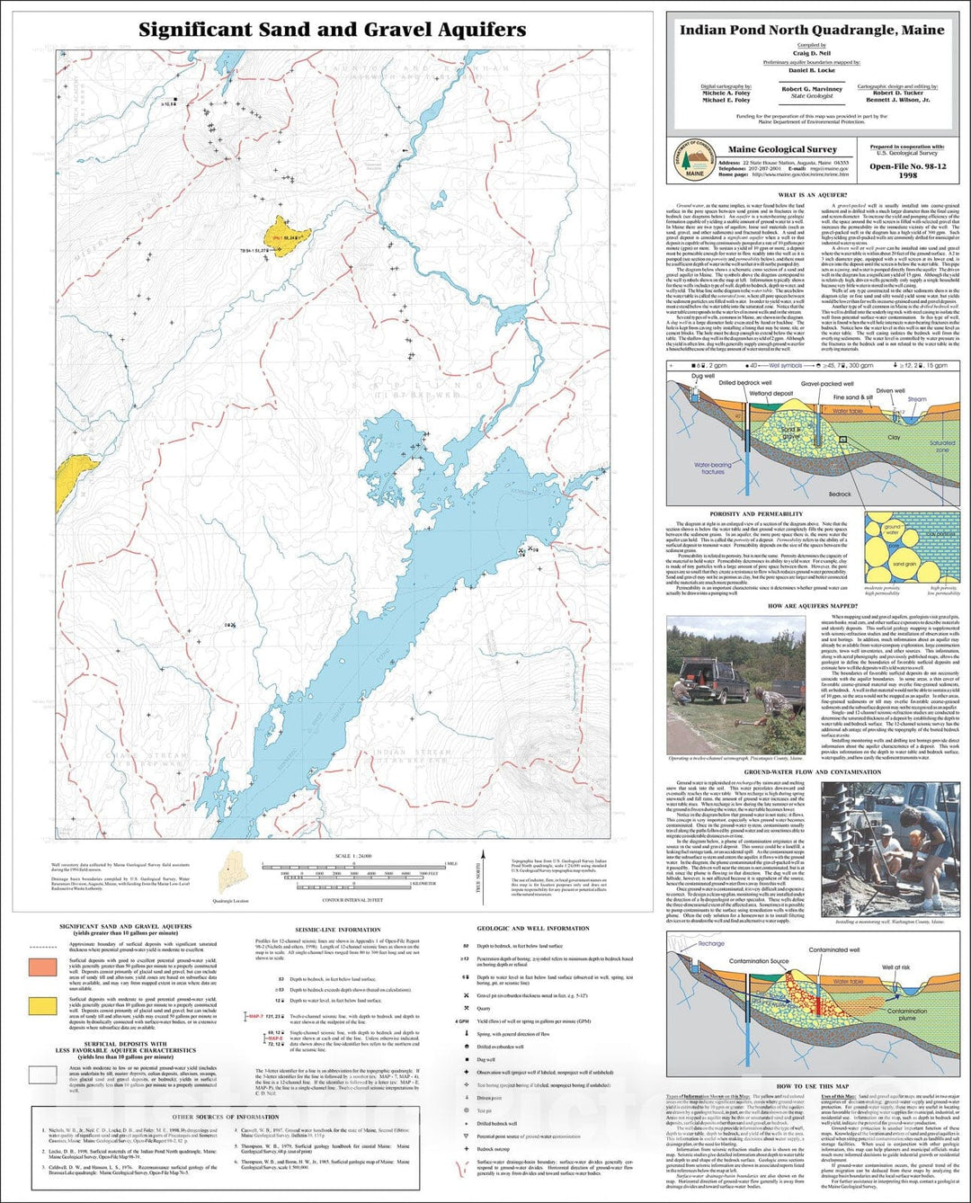Map : Significant Sand and Gravel Aquifers in the Indian Pond North Quadrangle, Maine, 1998 Cartography Wall Art :