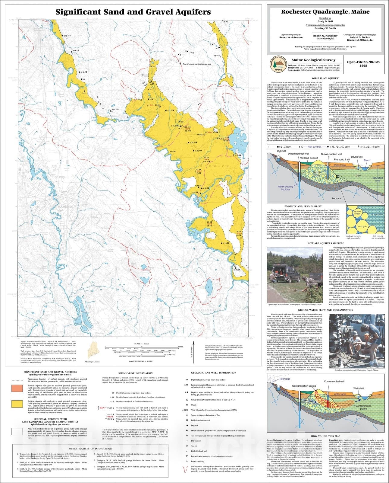 Map : Significant Sand and Gravel Aquifers in the Rochester Quadrangle, Maine, 1998 Cartography Wall Art :