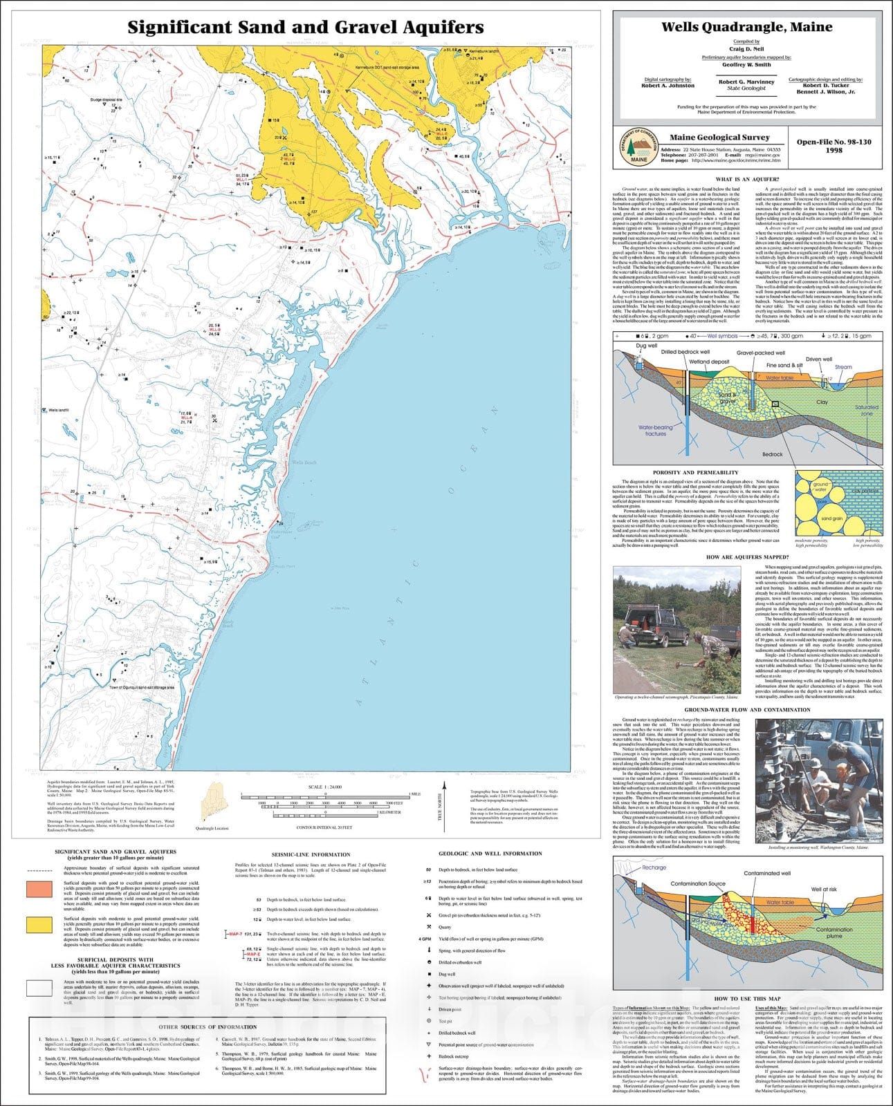 Map : Significant Sand and Gravel Aquifers in the Wells Quadrangle, Maine, 1998 Cartography Wall Art :