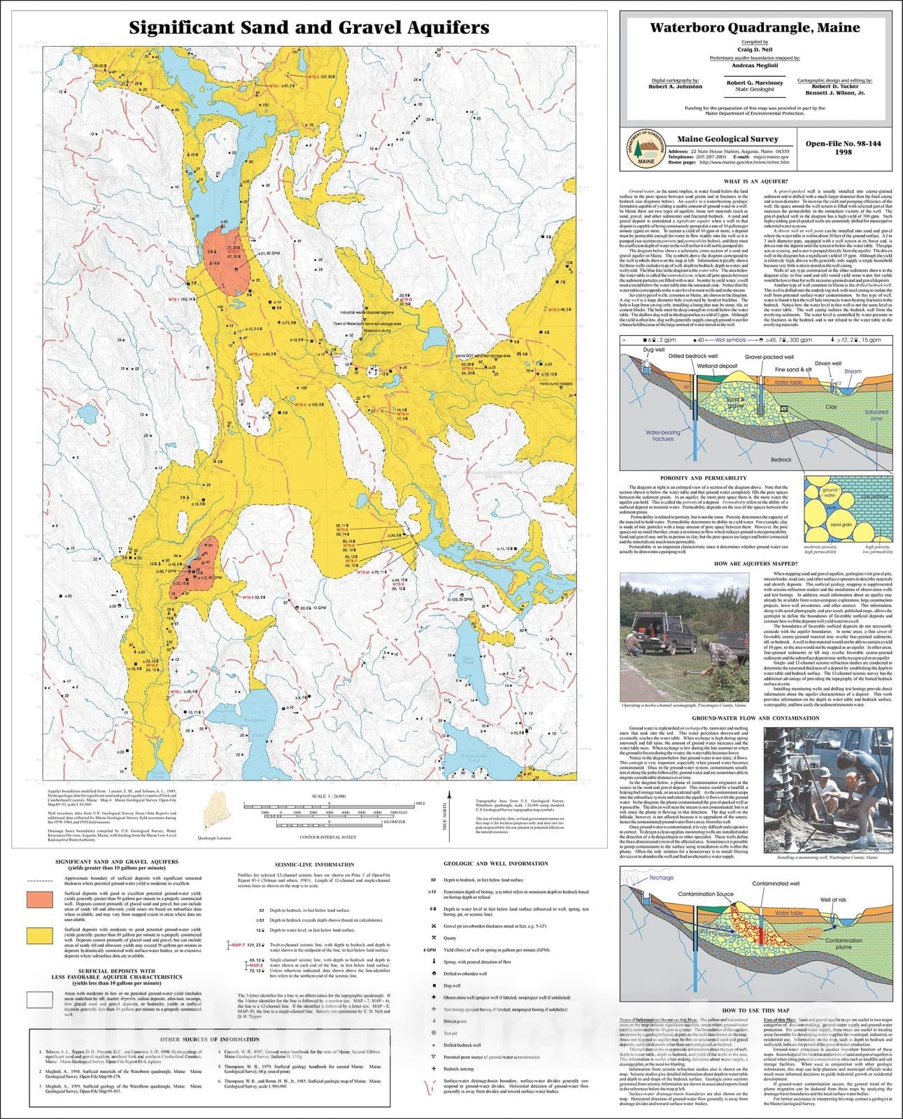 Map : Significant Sand and Gravel Aquifers in the Waterboro Quadrangle, Maine, 1998 Cartography Wall Art :