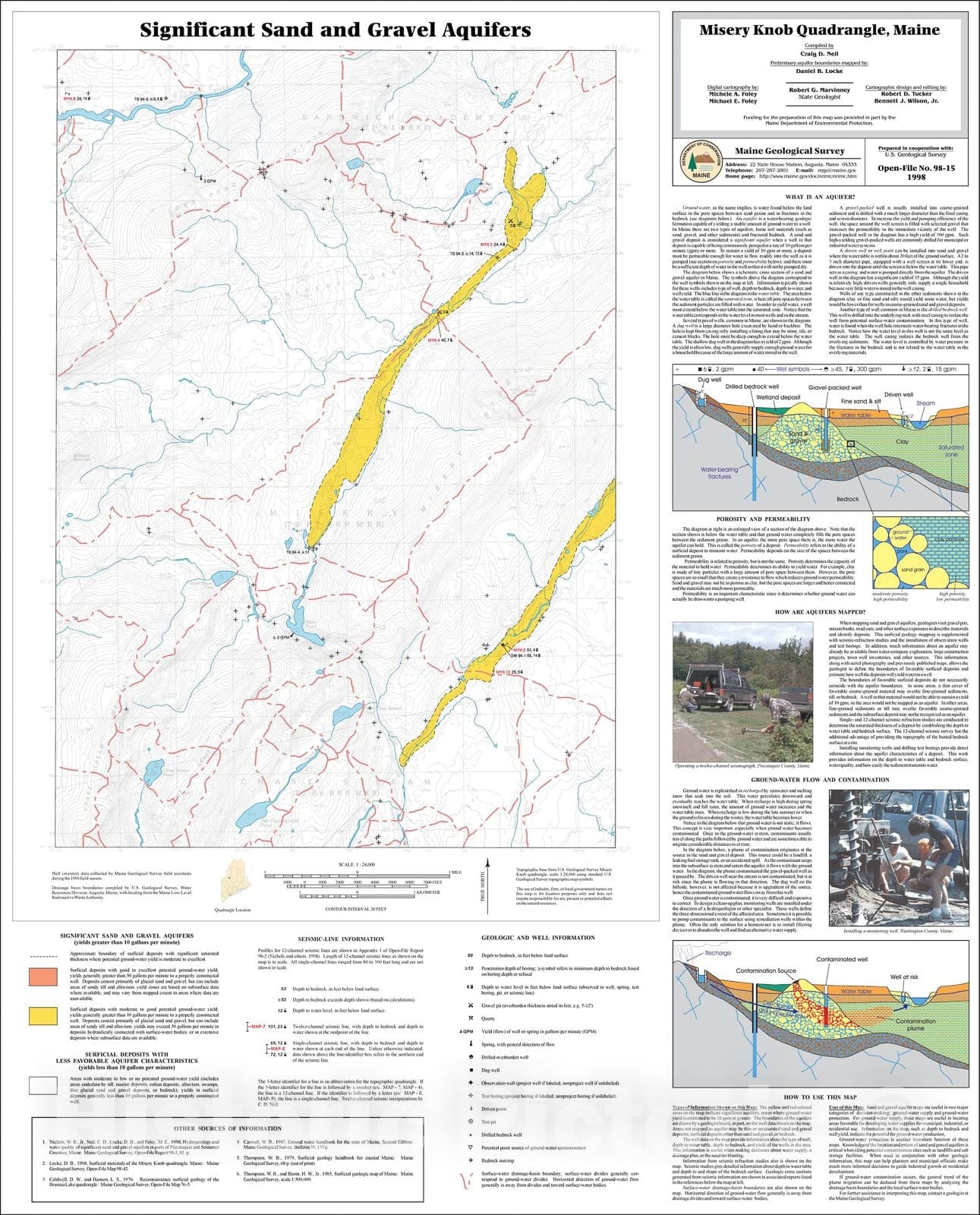 Map : Significant Sand and Gravel Aquifers in the Misery Knob Quadrangle, Maine, 1998 Cartography Wall Art :