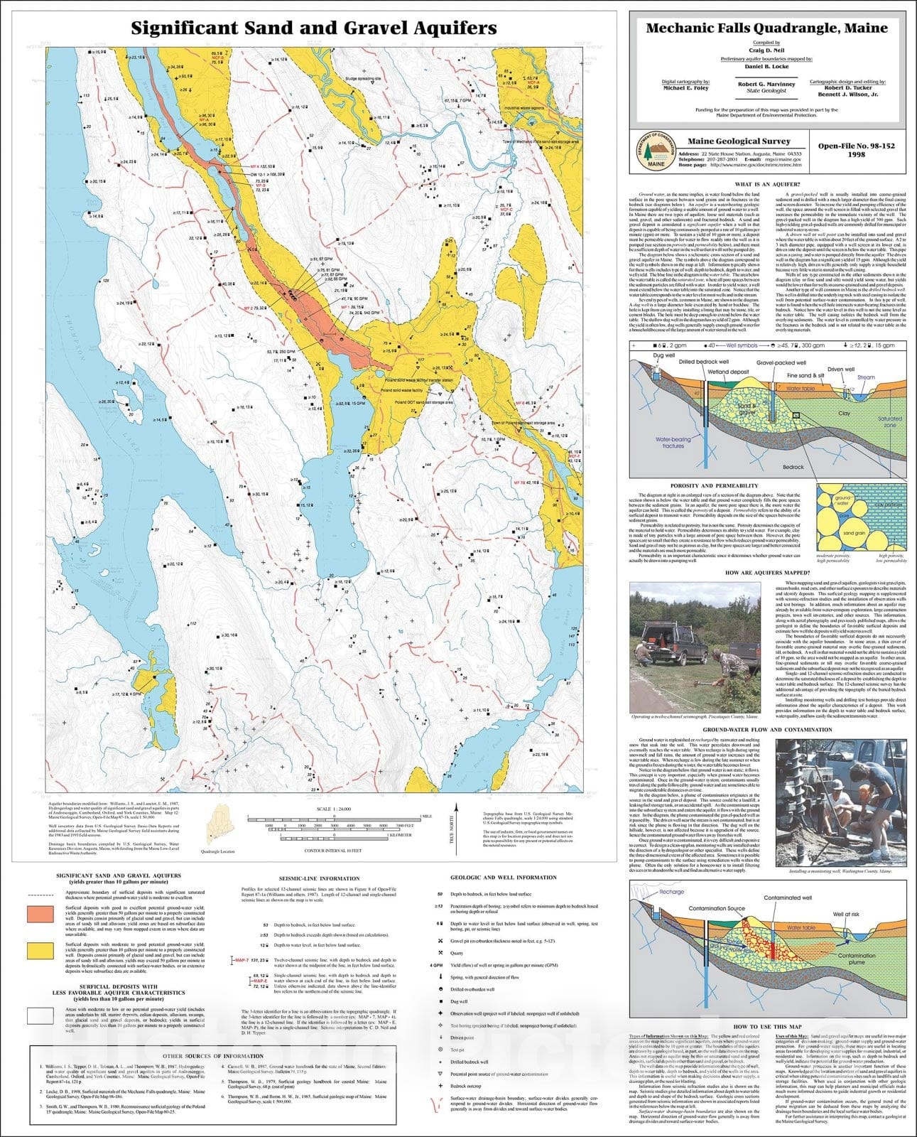 Map : Significant Sand and Gravel Aquifers in the Mechanic Falls Quadrangle, Maine, 1998 Cartography Wall Art :