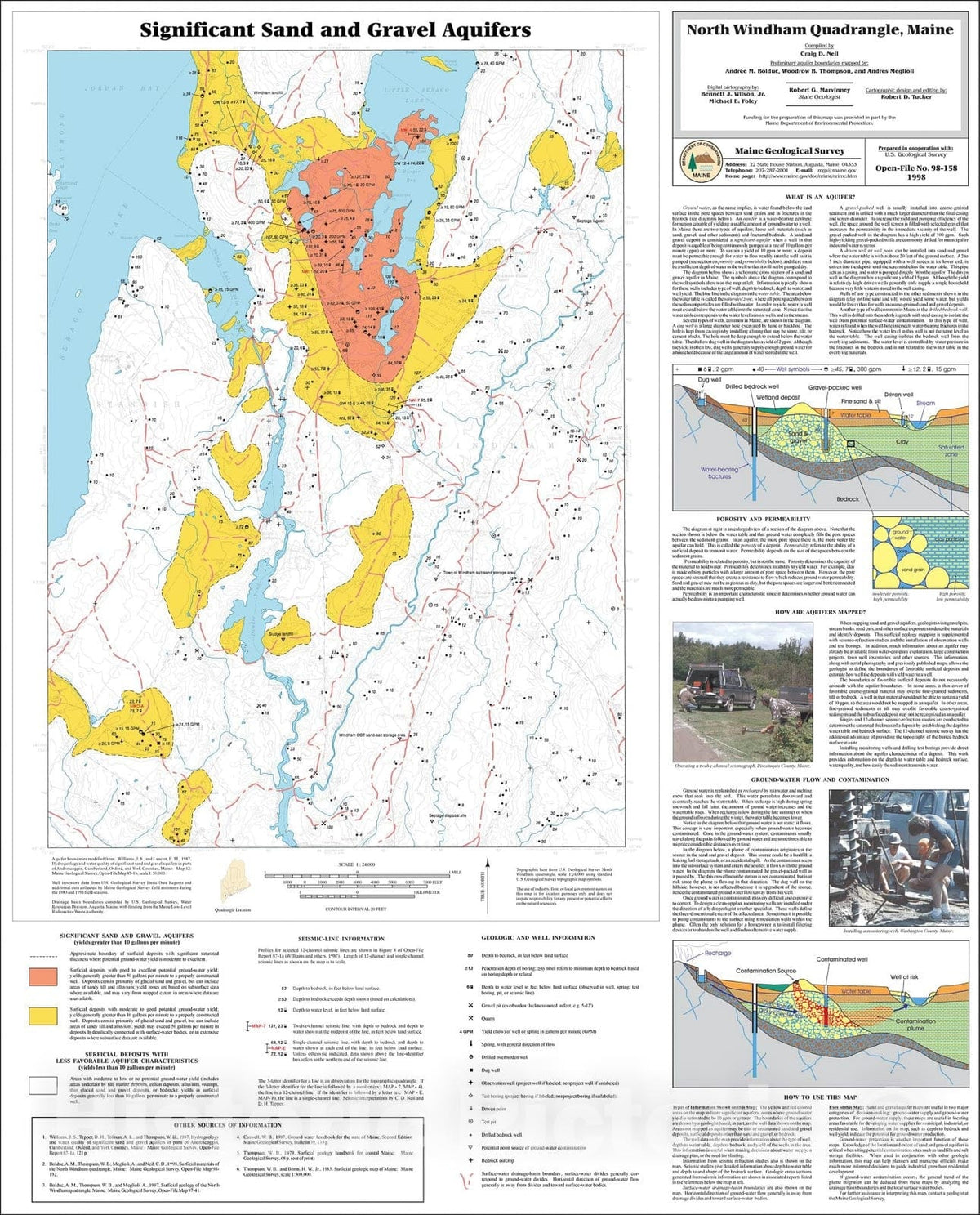 Map : Significant Sand and Gravel Aquifers in the North Windham Quadrangle, Maine, 1998 Cartography Wall Art :