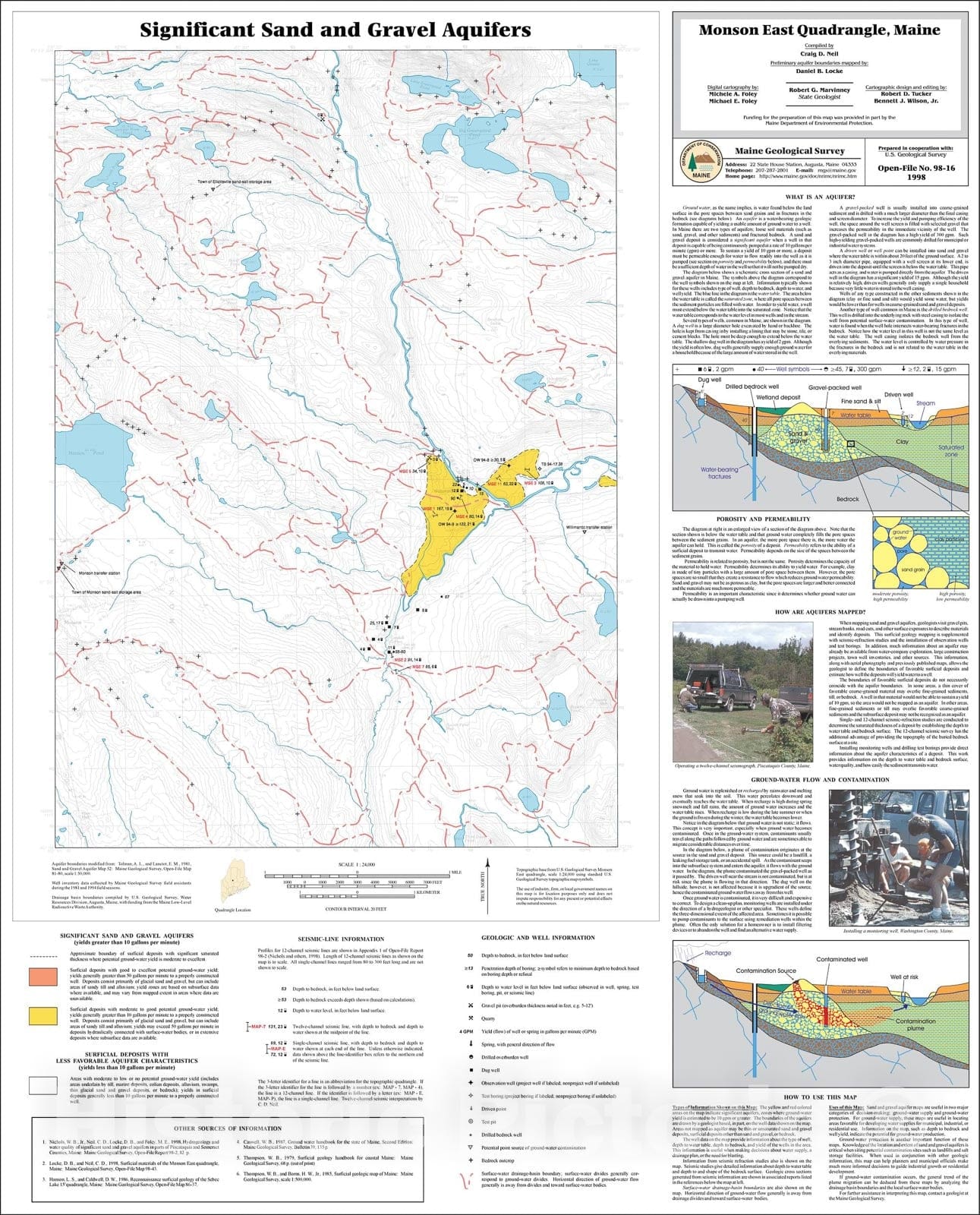 Map : Significant Sand and Gravel Aquifers in the Monson East Quadrangle, Maine, 1998 Cartography Wall Art :