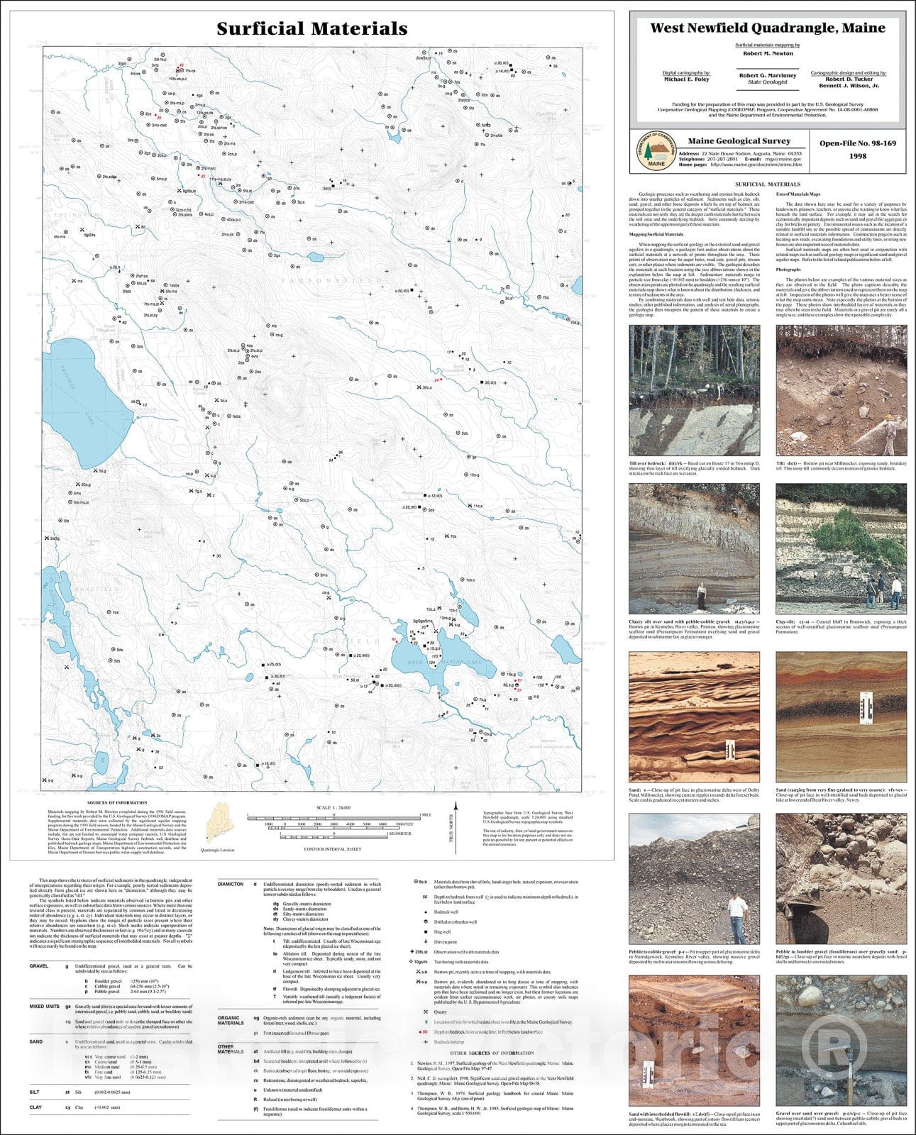 Map : Surficial Materials in the West Newfield Quadrangle, Maine, 1998 Cartography Wall Art :