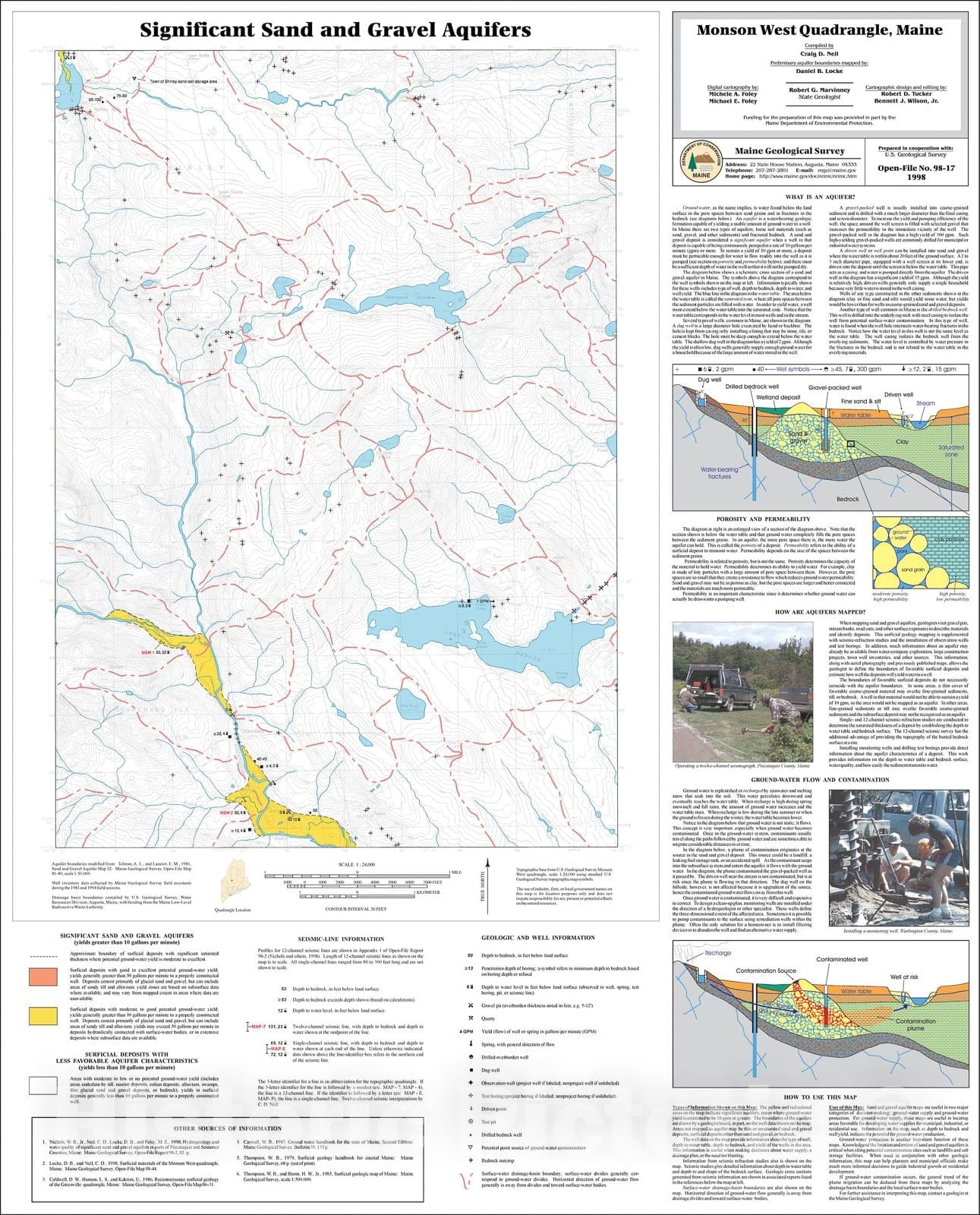 Map : Significant Sand and Gravel Aquifers in the Monson West Quadrangle, Maine, 1998 Cartography Wall Art :