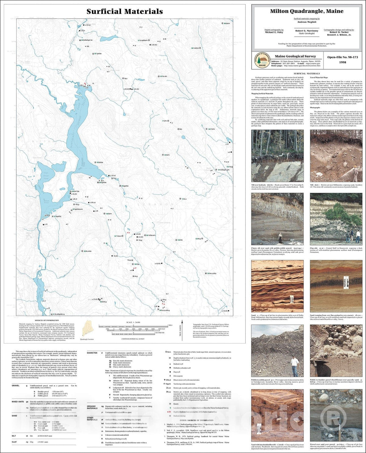 Map : Surficial Materials in the Milton Quadrangle, Maine, 1998 Cartography Wall Art :