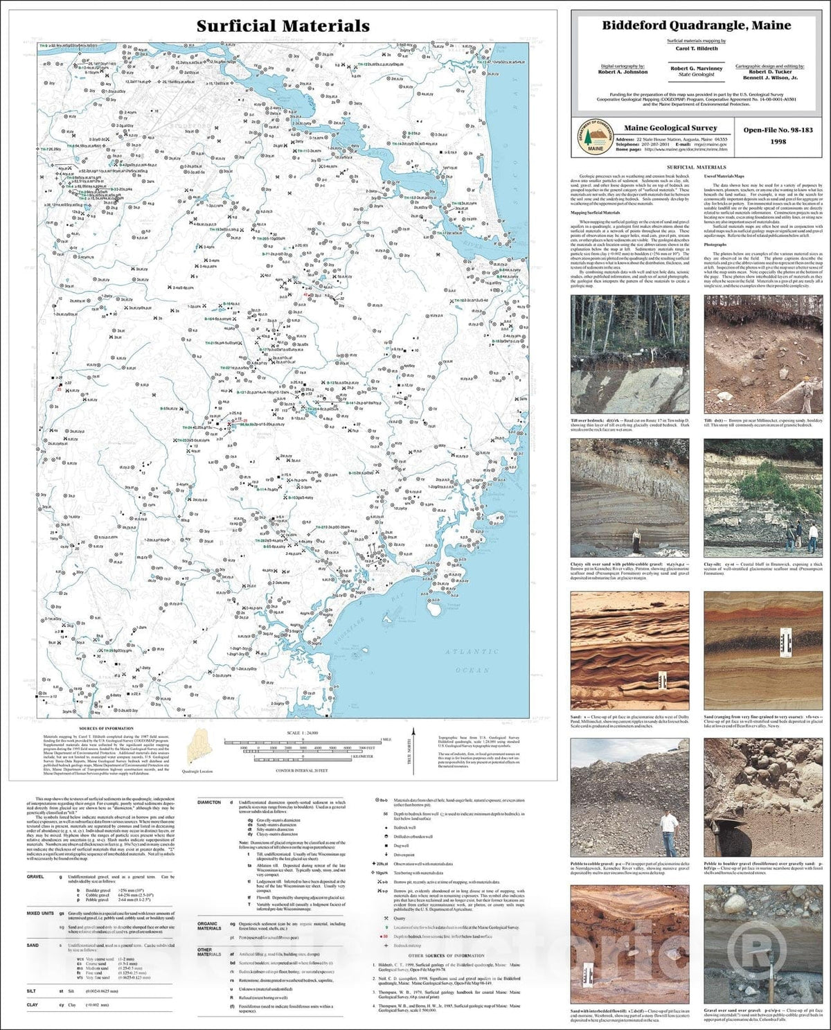 Map : Surficial Materials in the Biddeford Quadrangle, Maine, 1998 Cartography Wall Art :