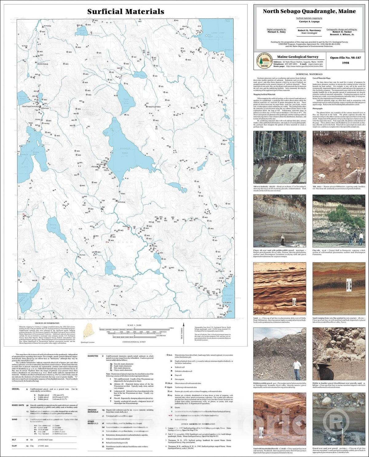 Map : Surficial Materials in the North Sebago Quadrangle, Maine, 1998 Cartography Wall Art :