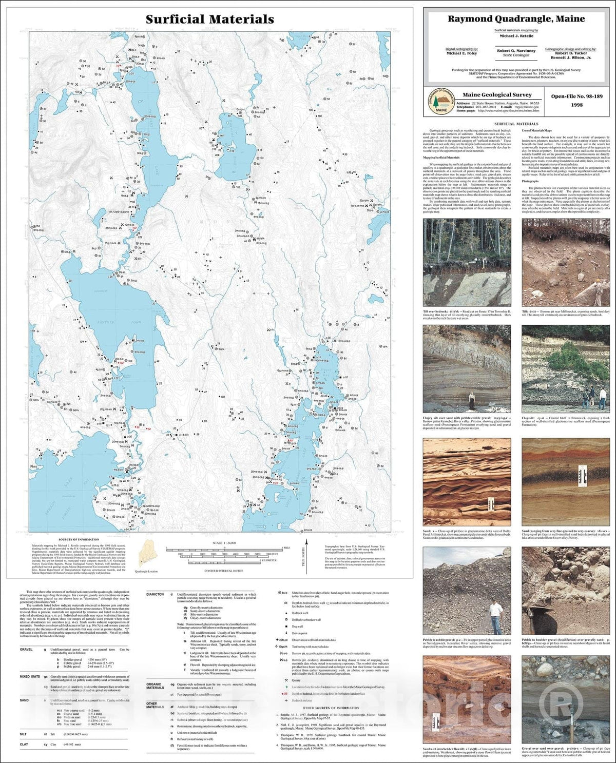 Map : Surficial Materials in the Raymond Quadrangle, Maine, 1998 Cartography Wall Art :