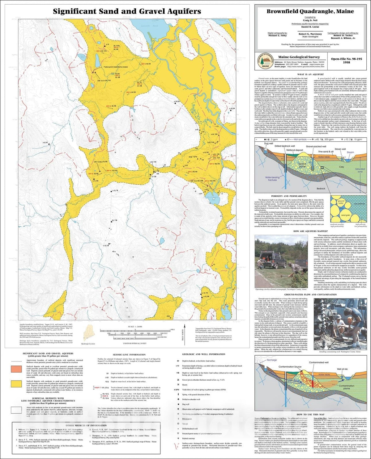 Map : Significant Sand and Gravel Aquifers in the Brownfield Quadrangle, Maine, 1998 Cartography Wall Art :
