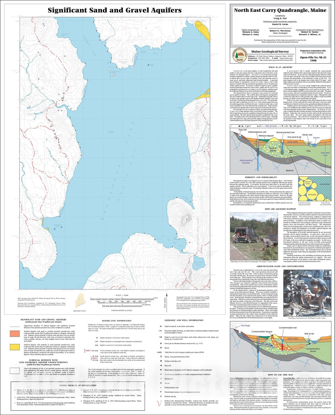 Map : Significant Sand and Gravel Aquifers in the North East Carry Quadrangle, Maine, 1998 Cartography Wall Art :