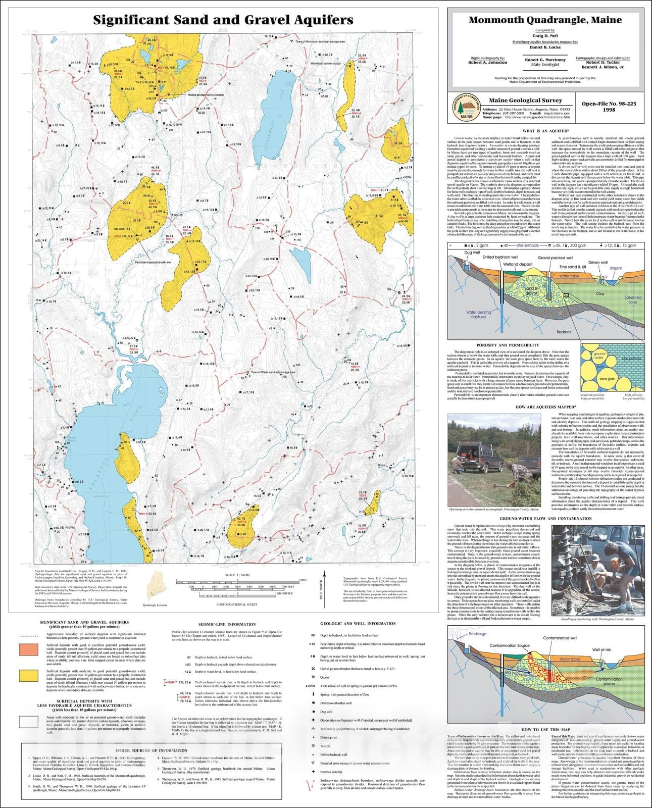 Map : Significant Sand and Gravel Aquifers in the Monmouth Quadrangle, Maine, 1998 Cartography Wall Art :