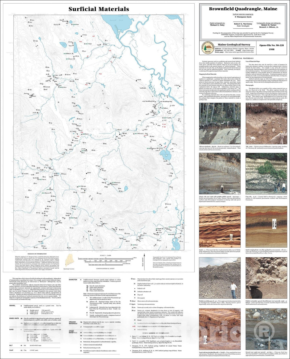 Map : Surficial Materials in the Brownfield Quadrangle, Maine, 1998 Cartography Wall Art :