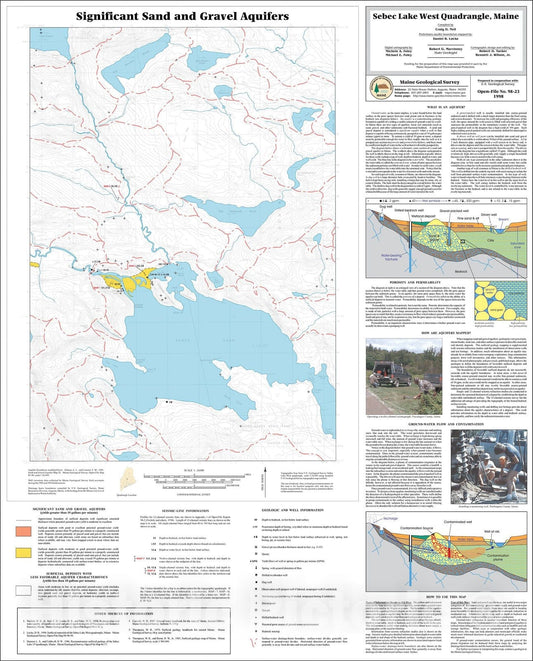 Map : Significant Sand and Gravel Aquifers in the Sebec Lake West Quadrangle, Maine, 1998 Cartography Wall Art :