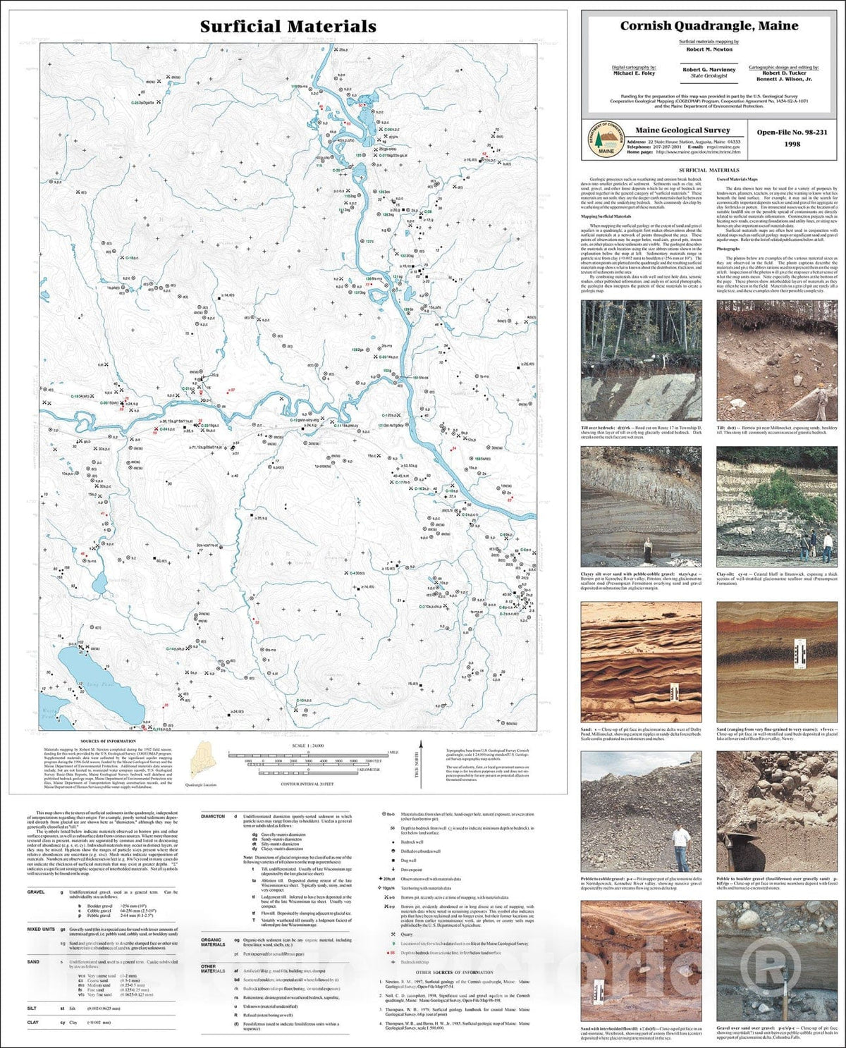 Map : Surficial Materials in the Cornish Quadrangle, Maine, 1998 Cartography Wall Art :
